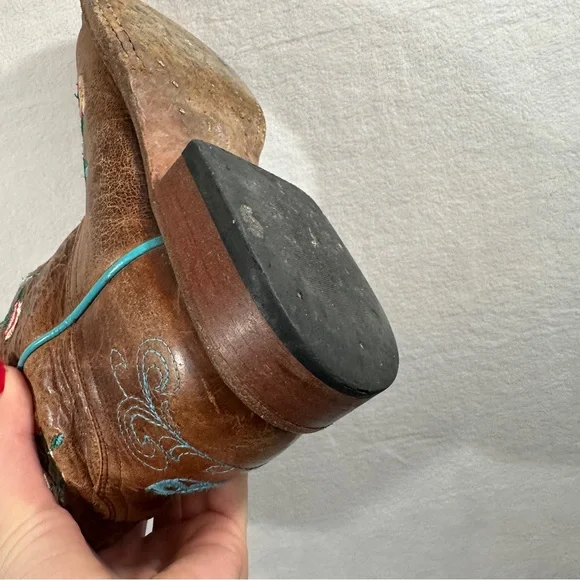 Macie Bean floral brown cowboy boots square toe rose garden leather pink blue - Picture 3 of 11